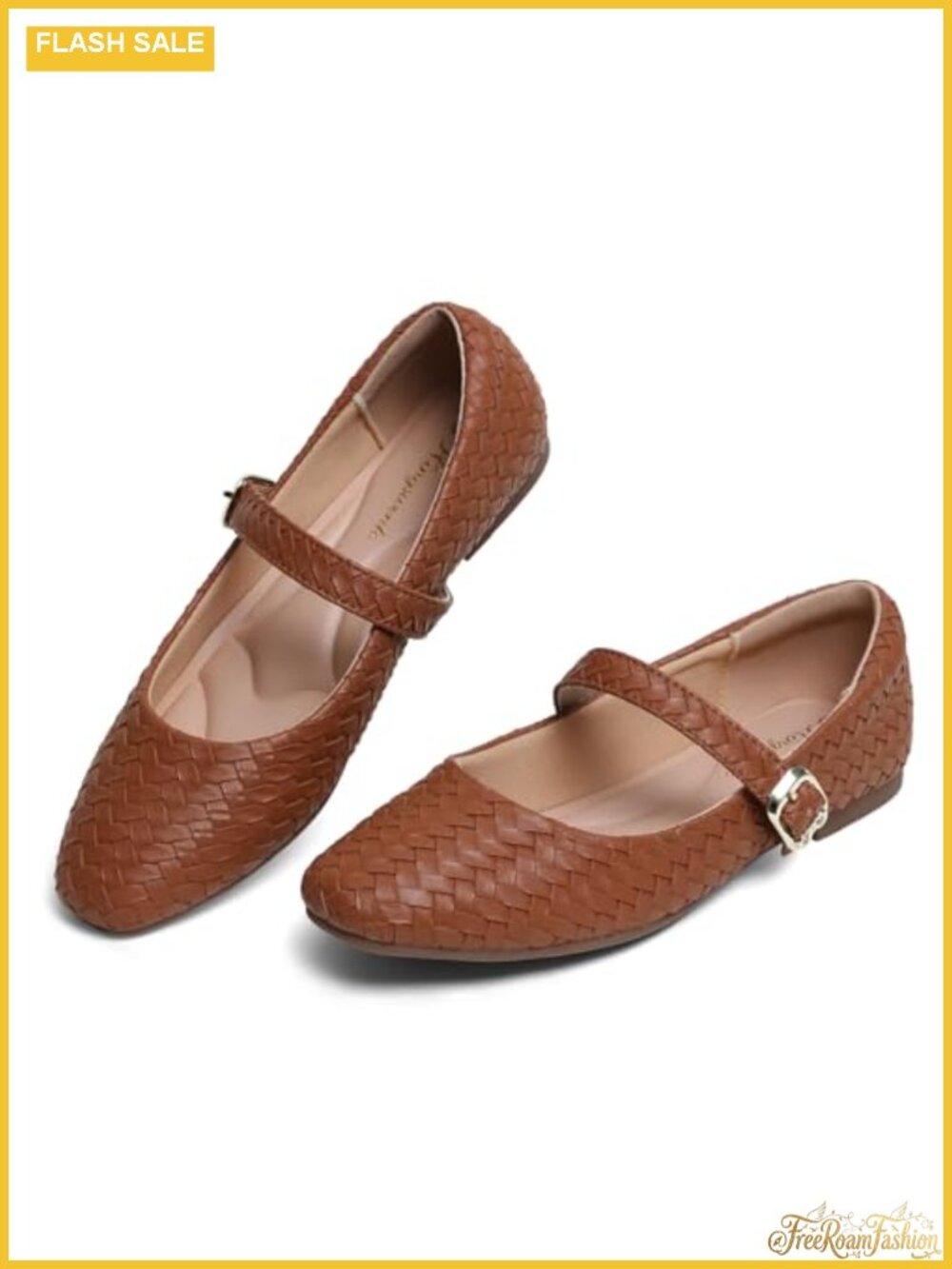 Women's Mary Jane Flats Square Toe Buckle Strap PU Leather